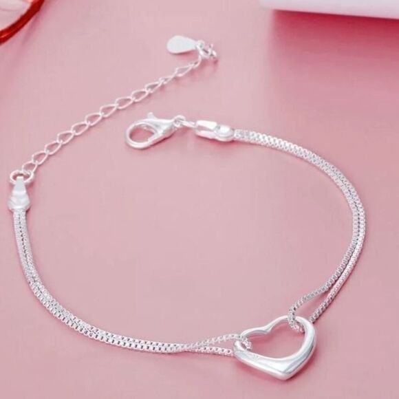 The Precious Heart double chain charm bracelet in 925 - Picture 3 of 5